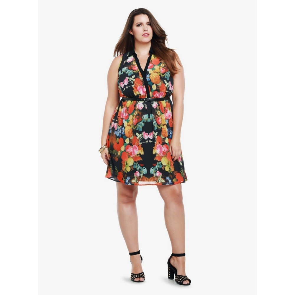 torrid Black Floral Belted Halter Dress